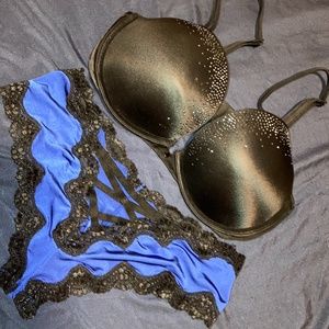 Victoria’s Secret Sparkly Push up bra & strappy back panty